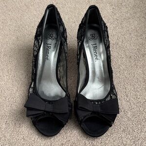 J.Renee Black Lace Peep-Toe Heels